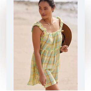 By Anthropologie Gauze Cotton Plaid Ruffled Babydoll Dress